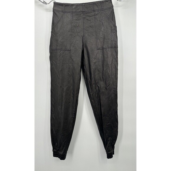 Spanx Faux Leather Joggers Sz S Black jogger high rise pockets Black - Picture 3 of 12